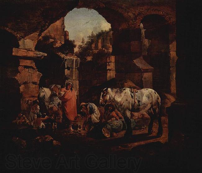Johann Heinrich Roos Zigeunerlager in antiken Ruinen France oil painting art
